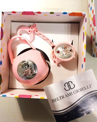 Porta ciuccio NUOVO in argento colore rosa 