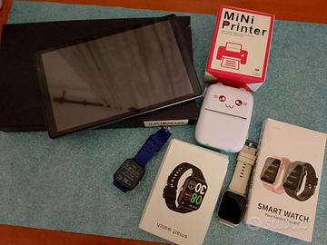 Tablet+due smartwatch bluetooth+stampante mini