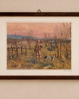 Stampa E.Busi vintage Cacciatore e cane da caccia