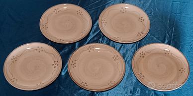 Set 5 Piatti Fondi Ceramica Decorata Stile Rustico