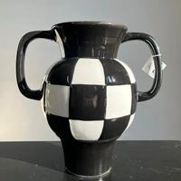 Vaso Ceramica Scacchi Bianco Nero - Design Moderno