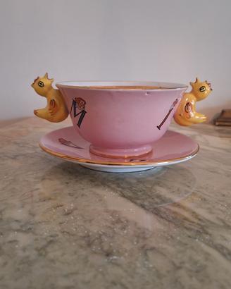 tazza da latte e piattino porcellana rosa 