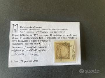 Sardegna 1861 - 10c Grigio Olivastro (Sassone 14C)