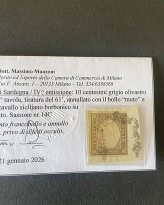 Sardegna 1861 - 10c Grigio Olivastro (Sassone 14C)