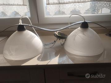 lampadario a doppia campana in vetro