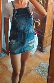 salopette jeans denim con minigonna