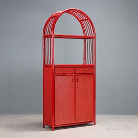 Mobile Libreria in Bambù Rosso Anni '80