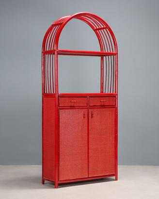 Mobile Libreria in Bambù Rosso Anni '80