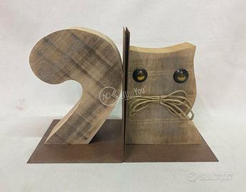 Supporto fermalibri gatto in legno