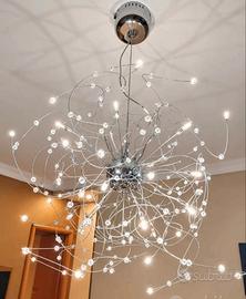 Lampadario in acciaio cromato con Swarovski 