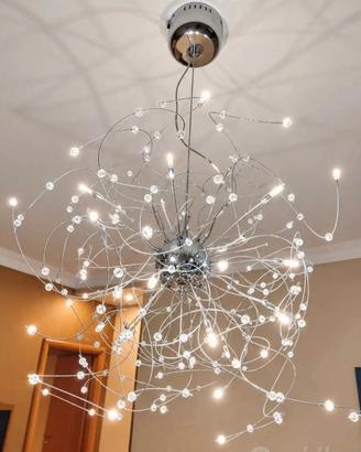 Lampadario in acciaio cromato con Swarovski 