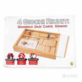 4 Giochi Riuniti In Scatola Di Legno Vintage