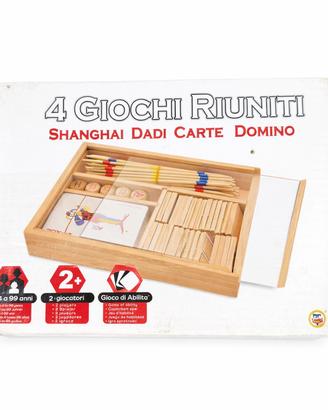4 Giochi Riuniti In Scatola Di Legno Vintage