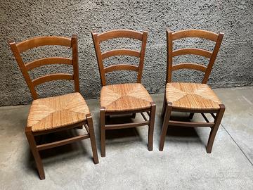 6 Sedie classiche Legno-Paglia intrecciata