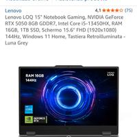 Lenovo LOQ 15 Gaming RTX 4050 i5-13450HX 16GB 144H