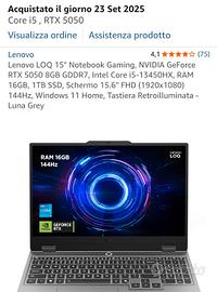 Lenovo LOQ 15 Gaming RTX 4050 i5-13450HX 16GB 144H