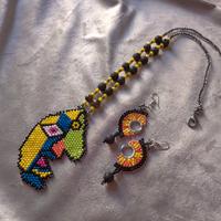 Set Collana lunga pietra lavica Nera  Orecchini 