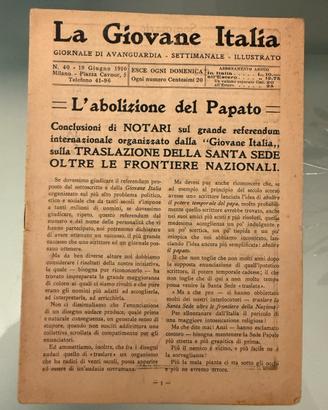 giornale originale la giovane italia  19/6/1910
