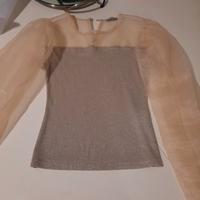 camicia Please in maglia dorata e tulle tg S 