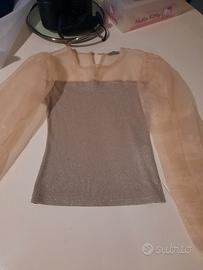 camicia Please in maglia dorata e tulle tg S 