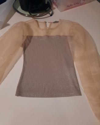 camicia Please in maglia dorata e tulle tg S 