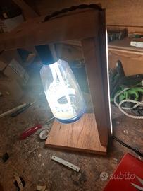 lampada tavolo bottiglia legno led artigianale