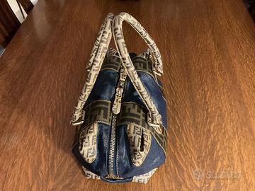 Borsa Fendi Bauletto Boston Vintage Denim Zucca FF