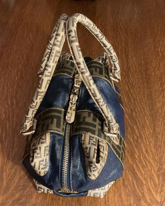 Borsa Fendi Bauletto Boston Vintage Denim Zucca FF