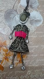 Ciondolo bambola metallo argento Swarovski