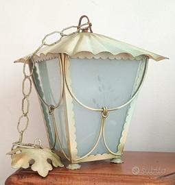 Lampada lanterna in ferro e vetro 