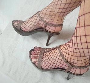 La Pllage Sandali tortora,tacco 9,pelle/pizzo,t.38