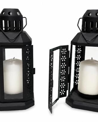 Lanterne decorative in metallo e vetro con candele
