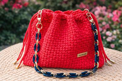 Borsa artigianale rossa in cordino fatta a mano
