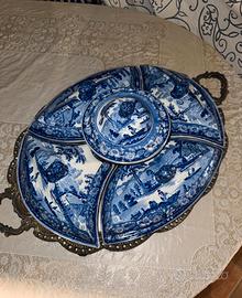 Antica Antipastiera inglese ceramica blu +Vassoio