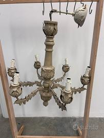 Lampadario in legno e ferro battuto 6 luci