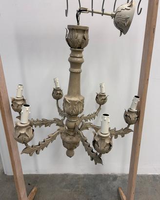Lampadario in legno e ferro battuto 6 luci