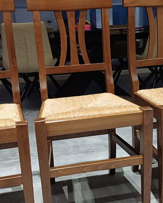 Sedie in legno con seduta in paglietta, N°4 sedie