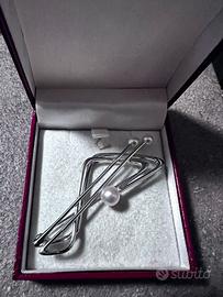 Spilla Vintage Modernista Silver Plated con Perle