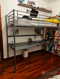 letto singolo a soppalco con scrivania
