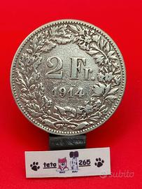 1914 Svizzera 2 Franchi Ag 835 10g