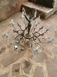 Lampadario Barocco in Ottone con Cristalli