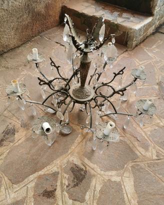 Lampadario Barocco in Ottone con Cristalli