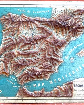 Rara Carta Geografica con Rilievi Fine 800 spagna