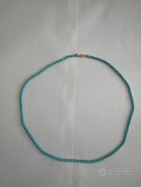 Collano in perle pasta turchese- chiusura oro