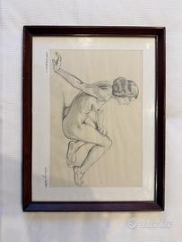 Disegno originale a matita nudo femminile firmato