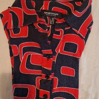 Camicetta cotone con bottoni, Donna, grigio e ross