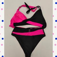 costume bikini a vita alta nero/fucsia Shein