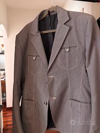 Blazer uomo gessato grigio con tasche a patta