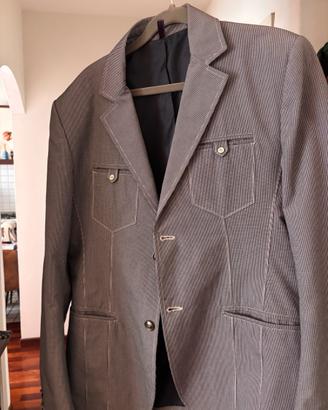 Blazer uomo gessato grigio con tasche a patta