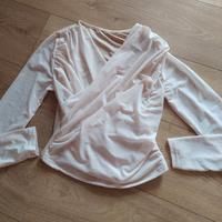 top in rete scollo V con incrocio e plissettatura